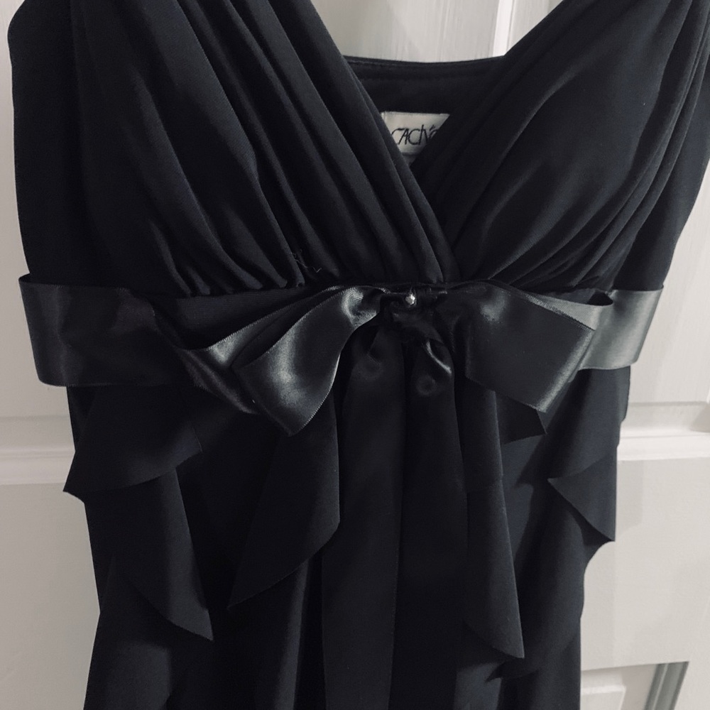 Cache Black Ruffle Bow Front Midi Evening Dress - Picture 5 of 8